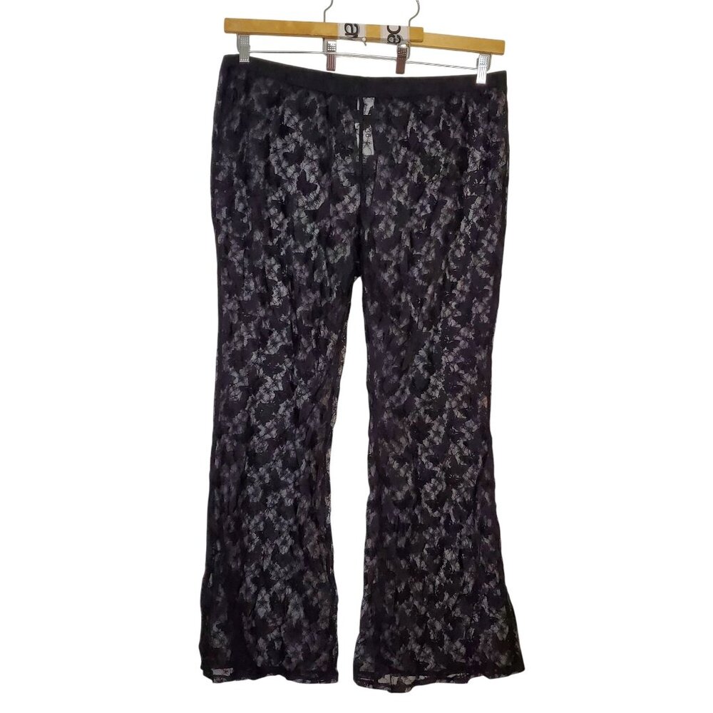 Wild Fable Womens Black Sheer Lace Pants 1X 17-18 Elastic Waist Stretchy Flared